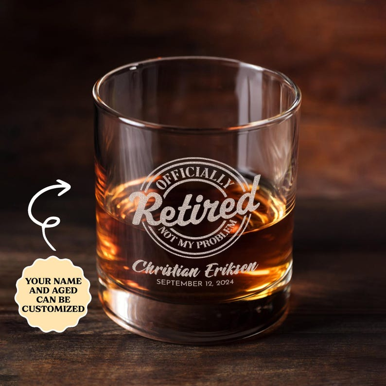 Personalized 2025 Retirement Whiskey Glass And Decanter Set | Retirement Engraved Whiskey Glass | Funny Retired Gifts for Dad