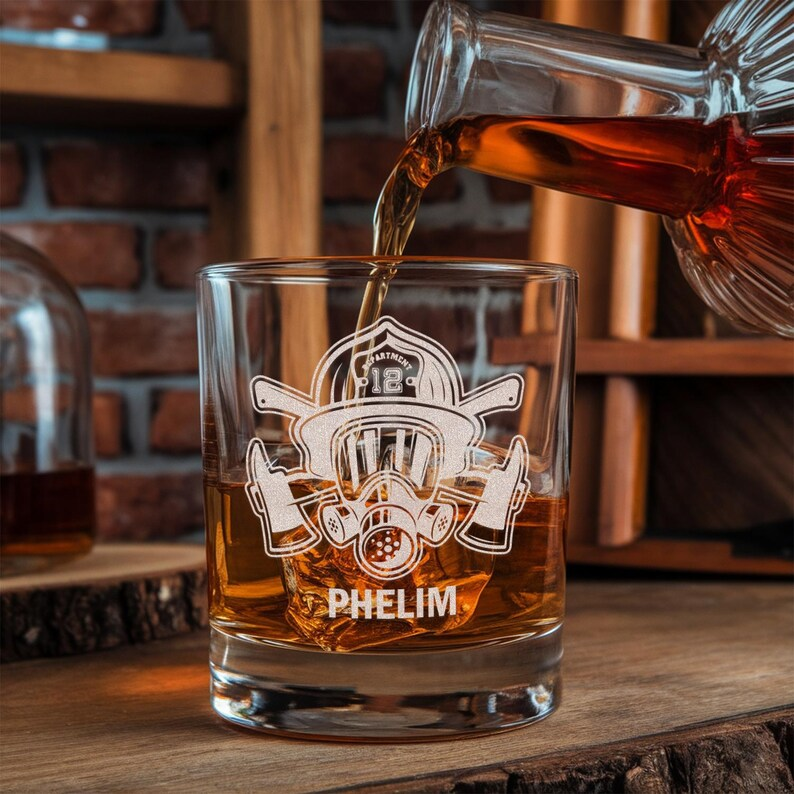 Personalized Firefighter Dad Decanter Set And Whiskey Glasses | Engraved Whiskey Decanter Set | Gift For Firefighter