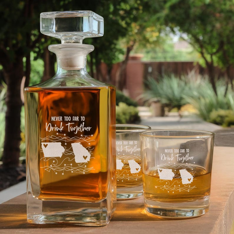 Personalized  States Name Decanter Set And Whiskey Glasses | Engraved Whiskey Decanter Set | Gift For Friend