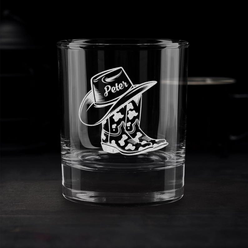 Personalized Name Cowgirl Cowboy Drink Whiskey Glass | Gift For Husband | Engraved Whiskey Glass For Birthday