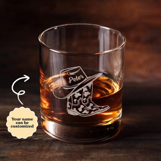Personalized Name Cowgirl Cowboy Drink Whiskey Glass | Gift For Husband | Engraved Whiskey Glass For Birthday