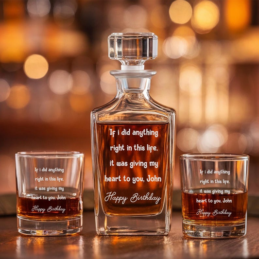 Personalized Anything Right Decanter Set And Whiskey Glasses | Custom Name Engraved Whiskey Decanter Set | Birthday Gifts