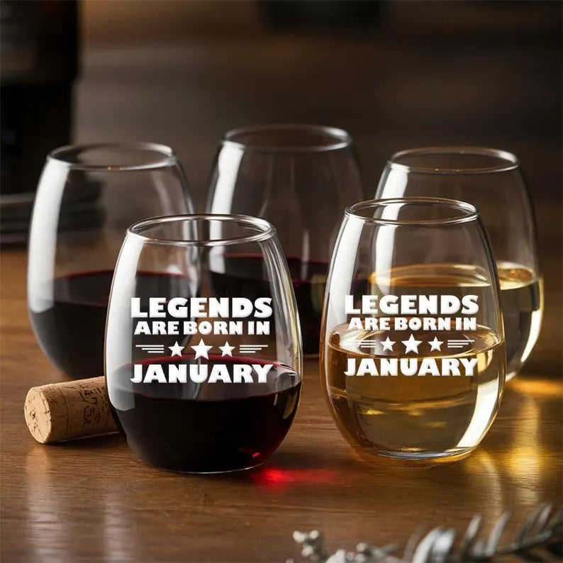 Personalized Legends Are Born In Stemless Wine Glass | Birthday Gifts for Men | Gift Ideas for Dad