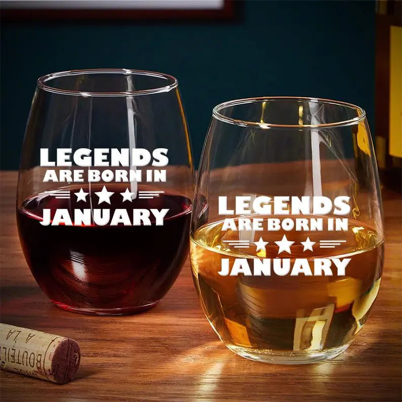 Personalized Legends Are Born In Stemless Wine Glass | Birthday Gifts for Men | Gift Ideas for Dad