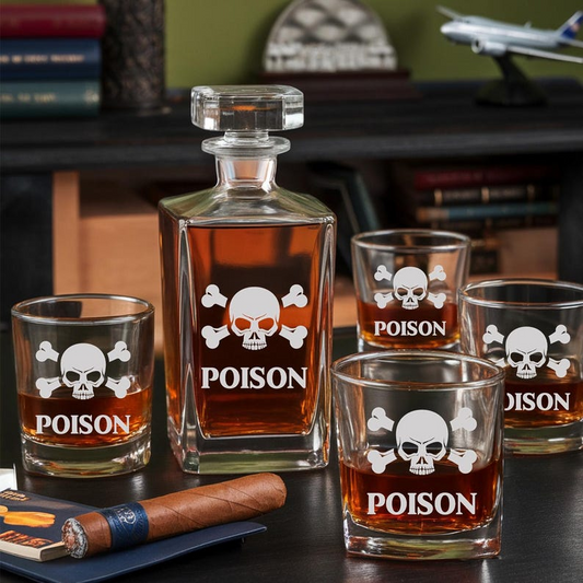 Funny Joke Poison Decanter Set And Whiskey Glasses | Engraved Whiskey Decanter Set | Friend Gift