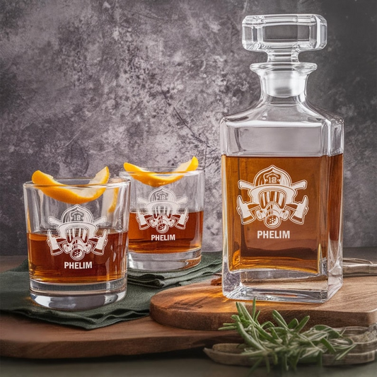 Personalized Firefighter Dad Decanter Set And Whiskey Glasses | Engraved Whiskey Decanter Set | Gift For Firefighter