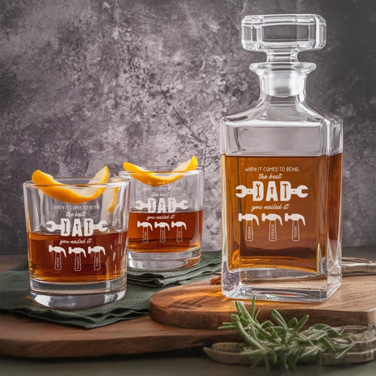 Personalized The Best Dad Decanter Set And Whiskey Glasses | Engraved Name Whiskey Decanter Set | Gift For Dad
