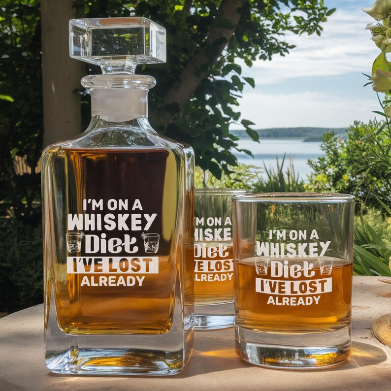 I'm On Diet Decanter Set And Whiskey Glasses | Engraved Decanter Set And Whiskey Glasses | Gift For Dad