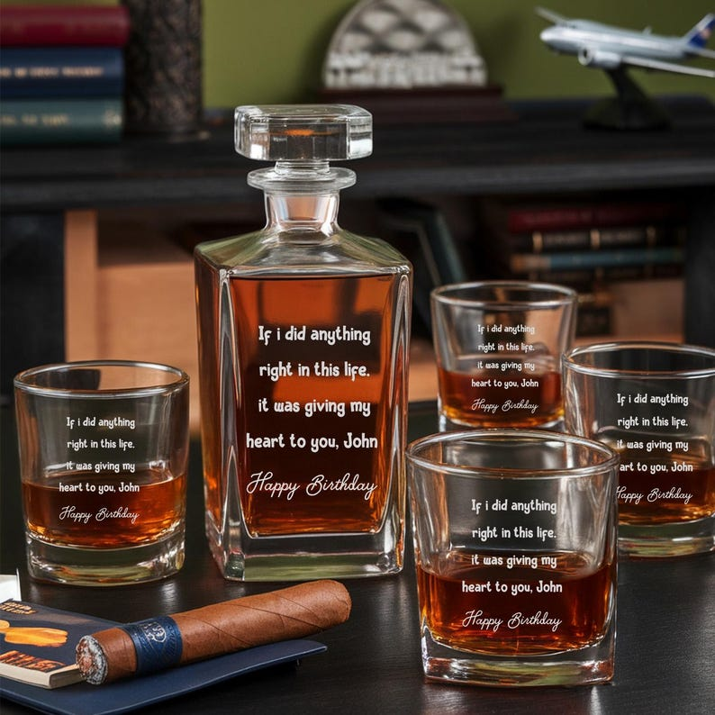 Personalized Anything Right Decanter Set And Whiskey Glasses | Custom Name Engraved Whiskey Decanter Set | Birthday Gifts