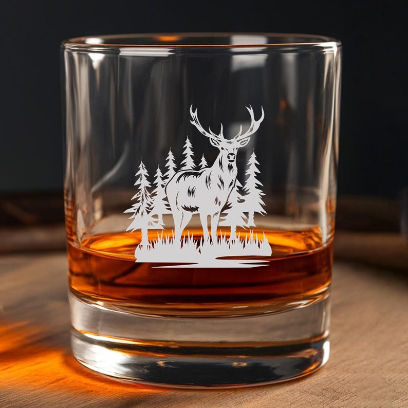Deer Engraved Decanter Set And Whiskey Glasses | Hunter Whiskey Decanter Set | Gift For Hunter