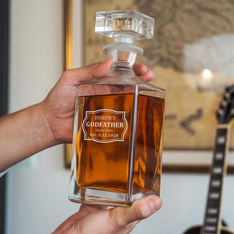 Godfather Custom Name And Year Decanter Set And Whiskey Glasses | Engraved Whiskey Decanter Set | Gift For Dad