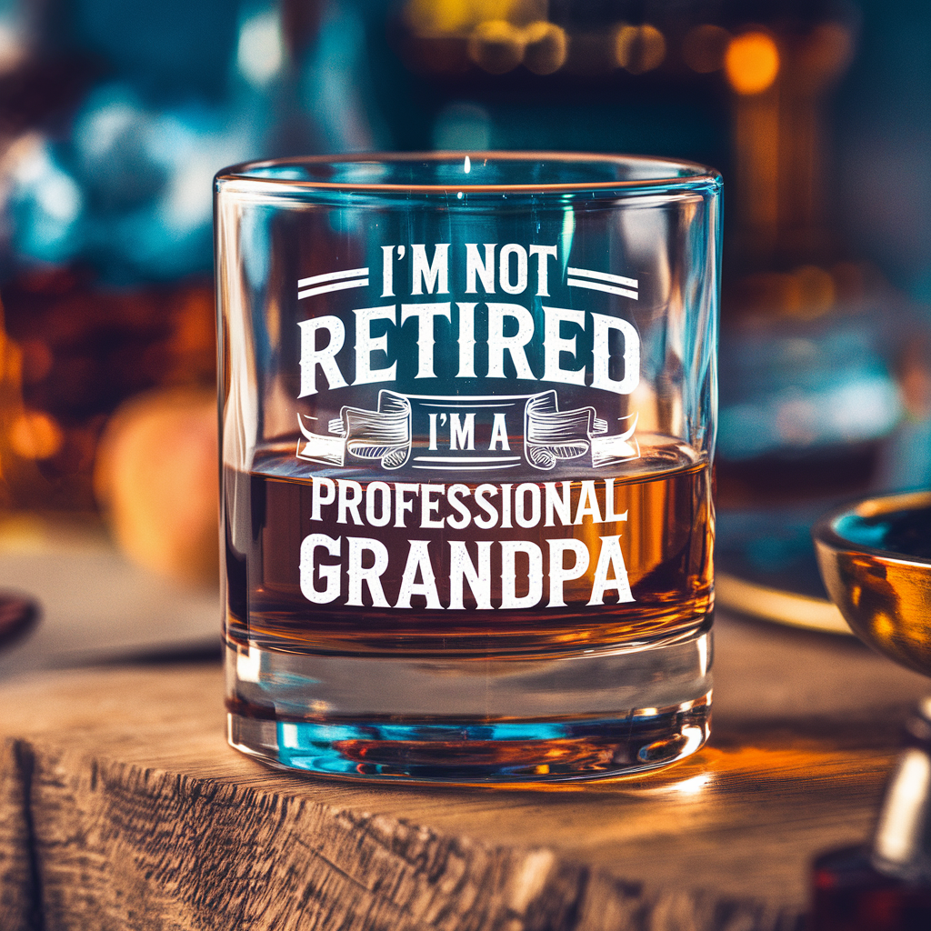 I'm Not Retired I'm A Professional Grandpa Whiskey Glass | Retirement Gifts | Engraved Whiskey Glass