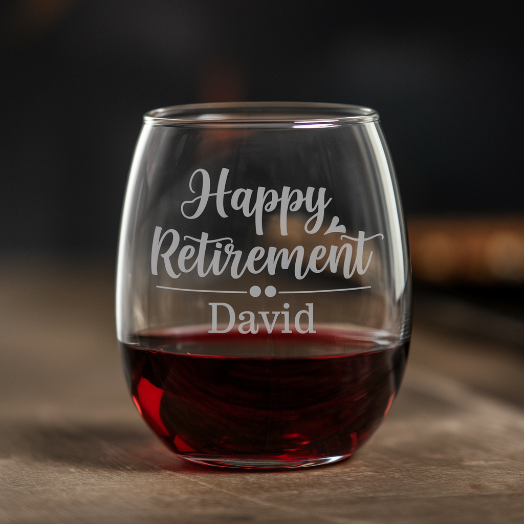 Personalized Happy Retirement Wine Glass | Custom Name Wine Glass | Engraved Wine Glass