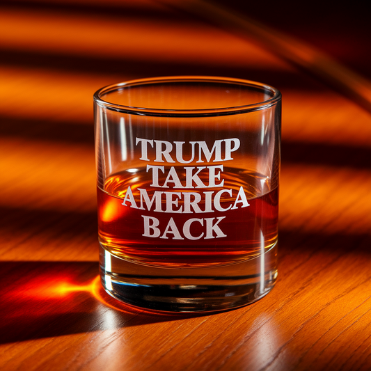 Trump Take America Back Whiskey Glass | Patriotic Gift For Trump Supporters | Engraved Whiskey Glass