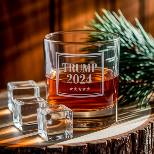 Trump 2024 Whiskey Glass | Patriotic Gift For Trump Supporters | Engraved Whiskey Glass