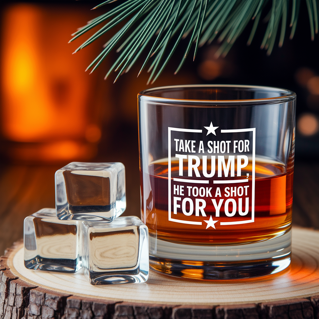 Take A Shot For Trump He Took A Shot For You Whiskey Glass | Trump Engraved Whiskey Glass | Patriotic Gift