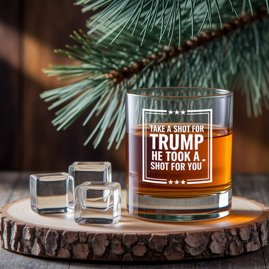 Take A Shot For Trump He Took A Shot For You Whiskey Glass | Trump Engraved Whiskey Glass | Patriotic Gift