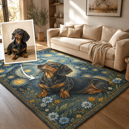 Custom Photo Floral Starry Night Dog Area Rug | Gift For Dog Lovers