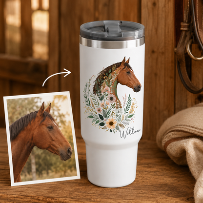 Custom Photo Flower Horse 30oz Tumbler | Gift For Horse Lovers | Pet Lover Gifts TOM99