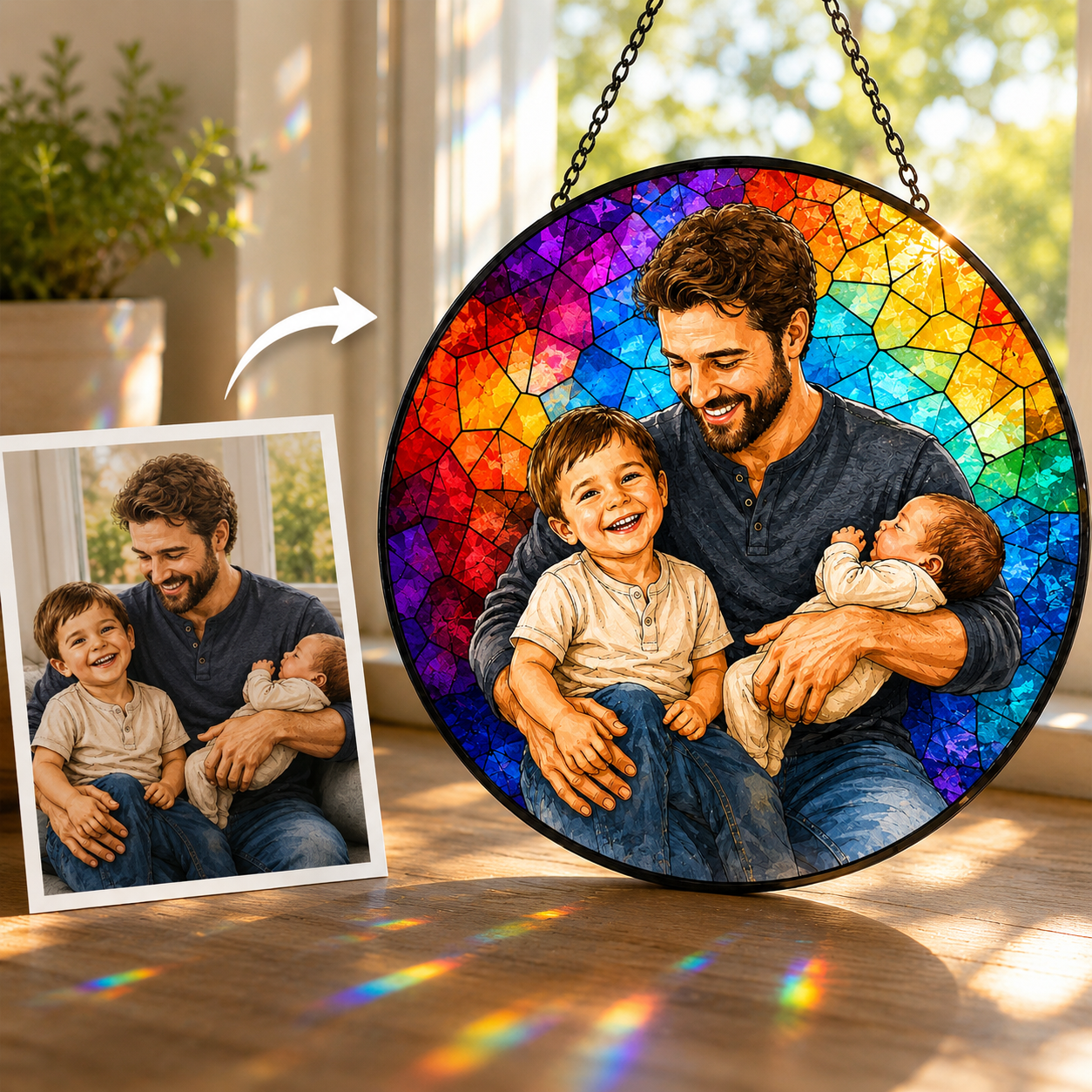 Custom Photo Dad, I Love You Stained Glass Suncatcher – Personalized Dad Gifts | Gift For Dad TOM99