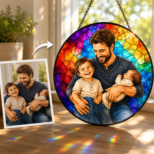 Custom Photo Dad, I Love You Stained Glass Suncatcher – Personalized Dad Gifts | Gift For Dad TOM99
