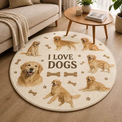 Custom Photo I Love My Dogs Round Carpet | Photo Pet Round Rug | Gift For Dog Lovers