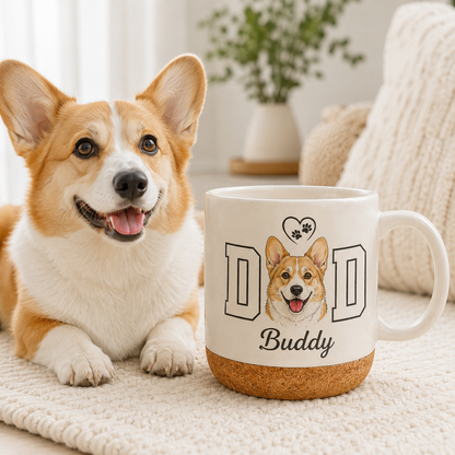 Custom Photo Dog Dad 12oz Cork Mug | Gift For Dog Lovers | Pet Lover Gifts TOM99