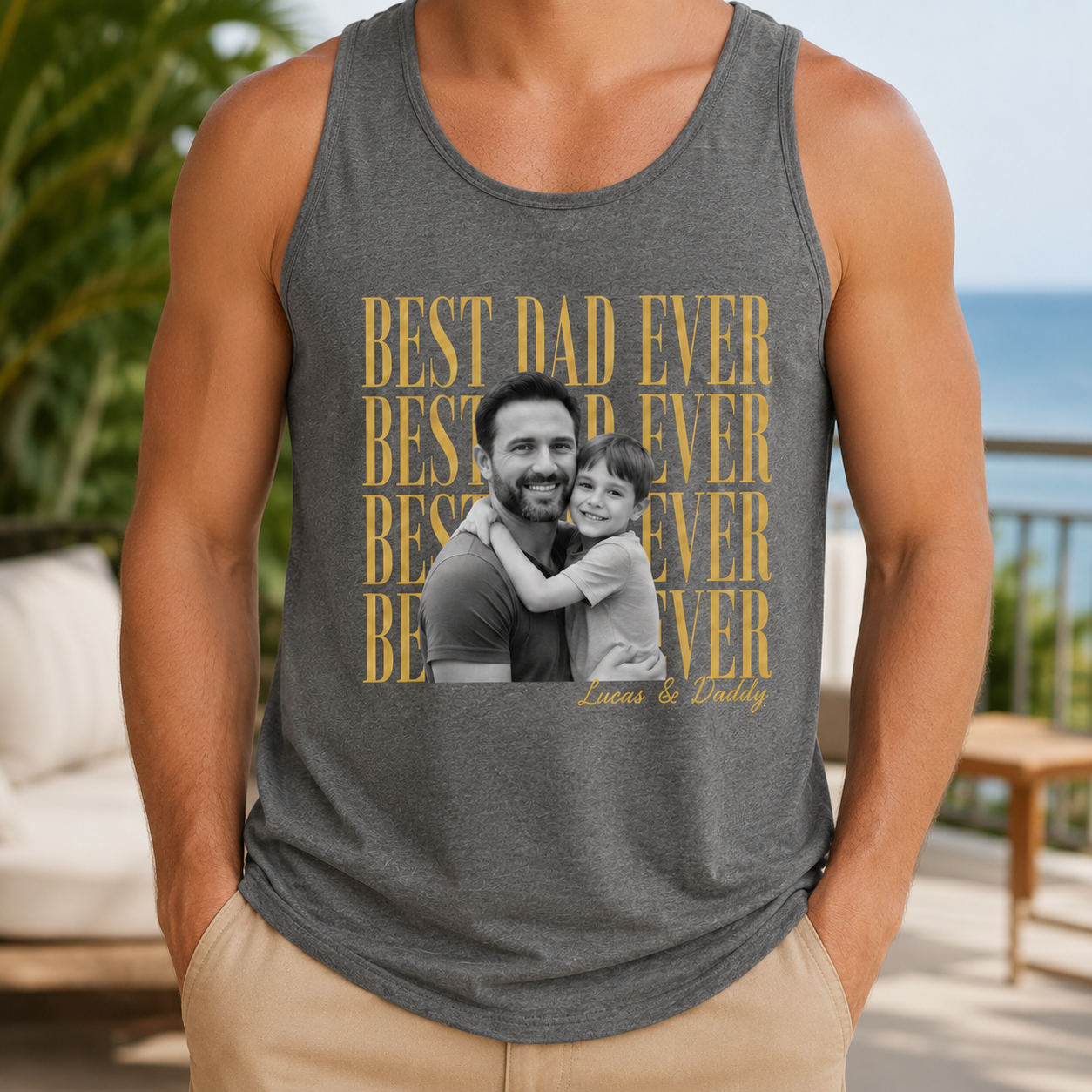 Custom Photo Best Dad Ever Tank Top, Personalized Dad Gifts | Gift For Dad, Grandpa TOM99