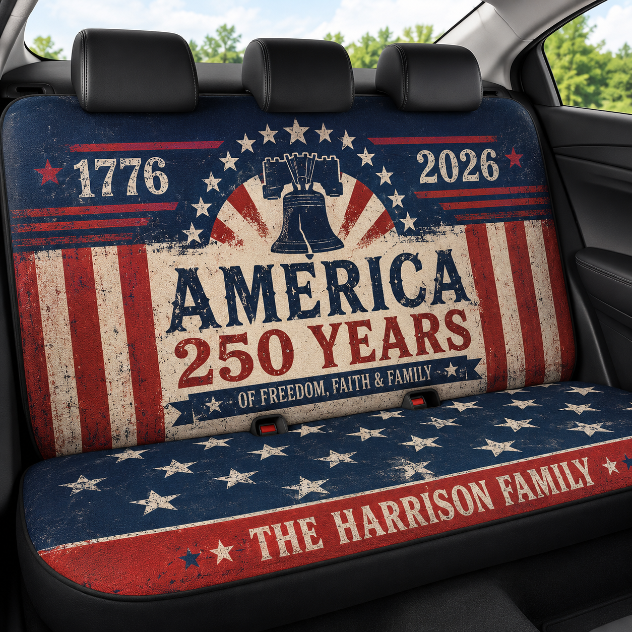 Personalized America Dad Car Rear Seat Cover, Custom Back Seat Protector For Dad, Gift For Dad TOM99