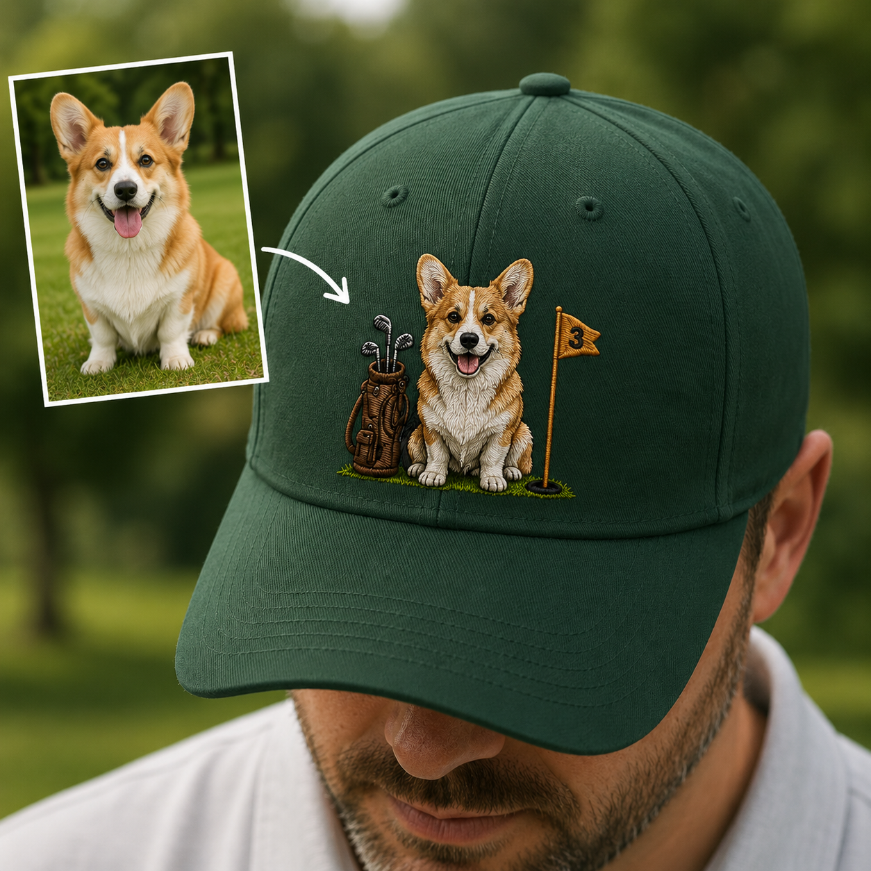 Custom Photo Dog Golf Trucker Hat, Personalized Embroidered Pet Cap, Dog Lover Gift THUC99