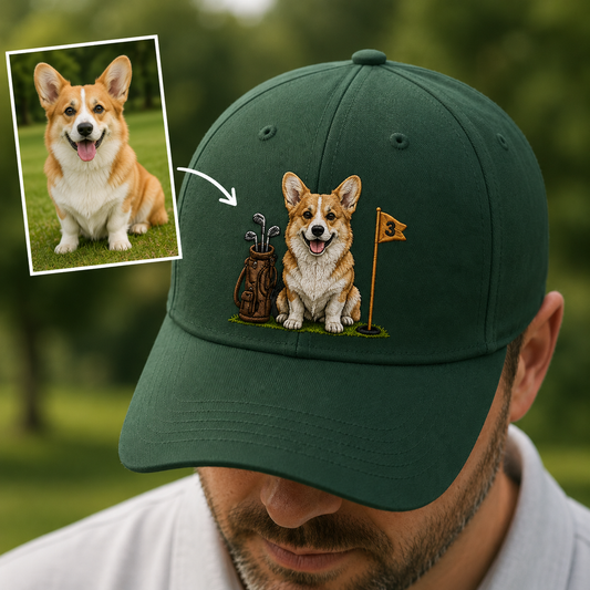 Custom Photo Dog Golf Trucker Hat, Personalized Embroidered Pet Cap, Dog Lover Gift THUC99