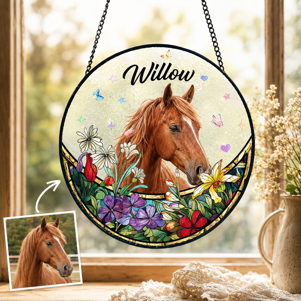 Custom Photo Pure Horse Stained Glass Suncatcher – Personalized Horse Lover Gifts | Gift For Horse Lover TOM99