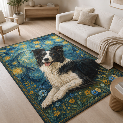 Custom Photo Floral Starry Night Dog Area Rug | Gift For Dog Lovers