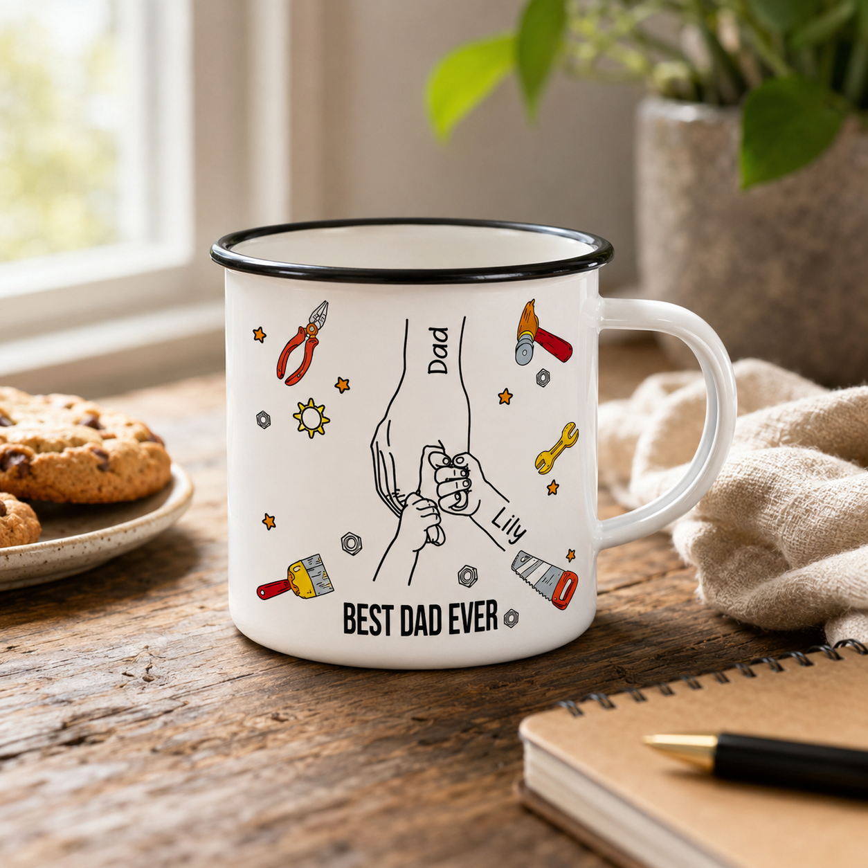 Personalized Best Dad Camp Mug 12oz, Custom Dad Enamel Cup, Gift For Dad TOM99