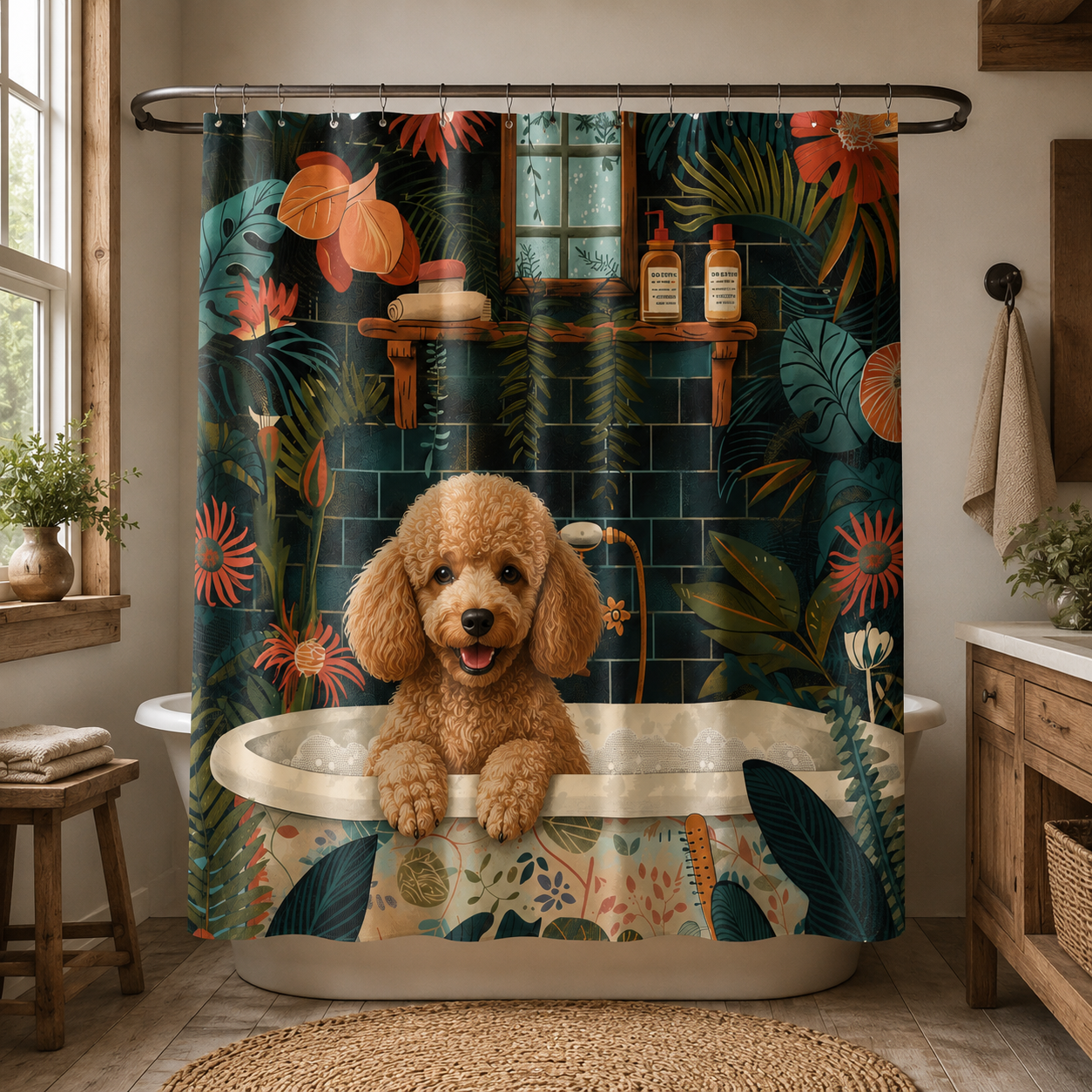 Custom Photo Dog Cowboy Shower Curtain | Gift For Dog Lovers