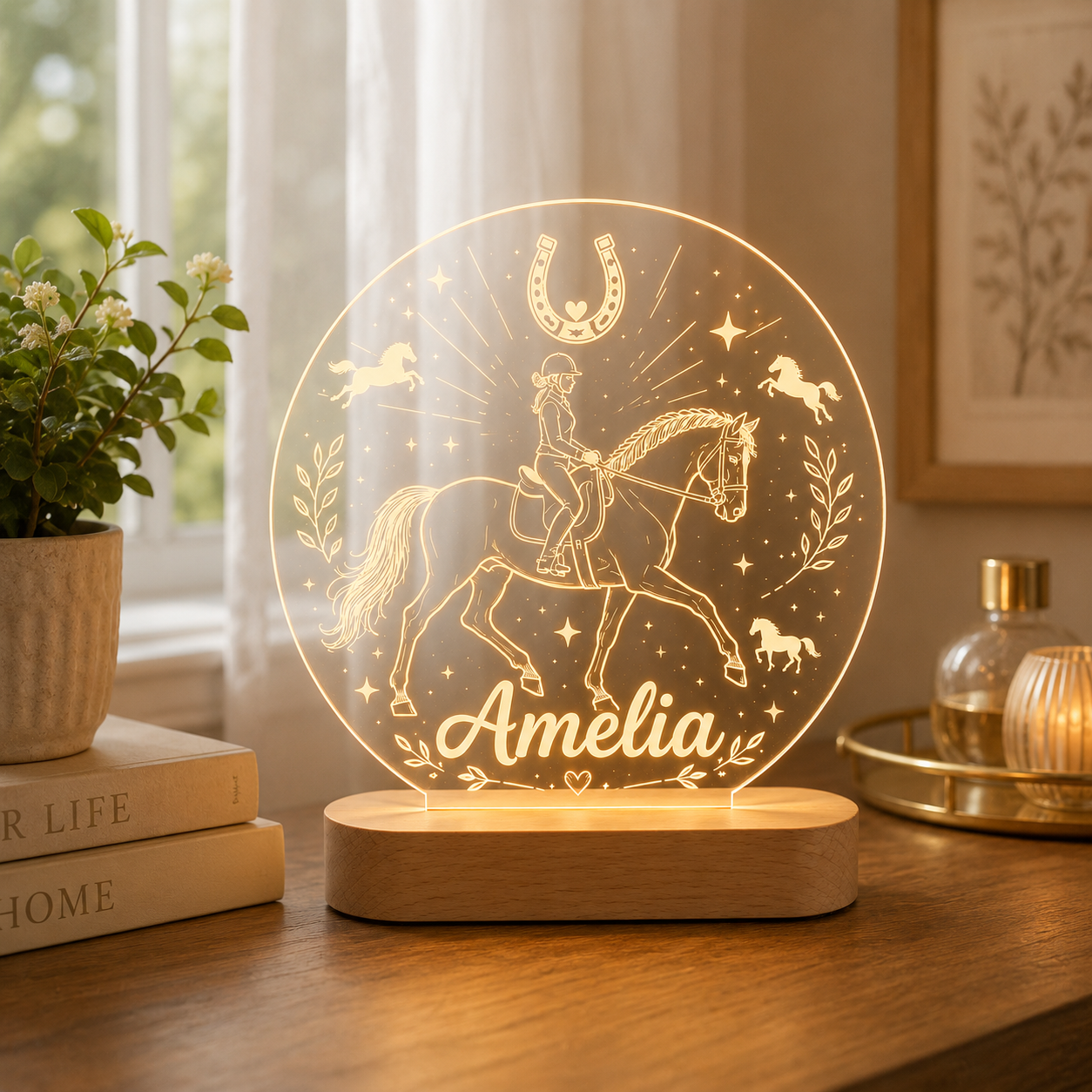 Custom Photo Horse Wooden Led Light | Personalized Horse Photo Wooden Led Light | Gift For Horse Lovers TOM99