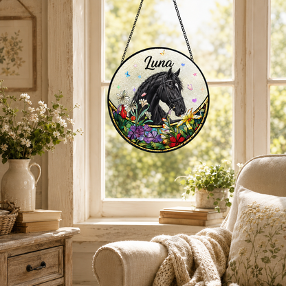 Custom Photo Pure Horse Stained Glass Suncatcher – Personalized Horse Lover Gifts | Gift For Horse Lover TOM99