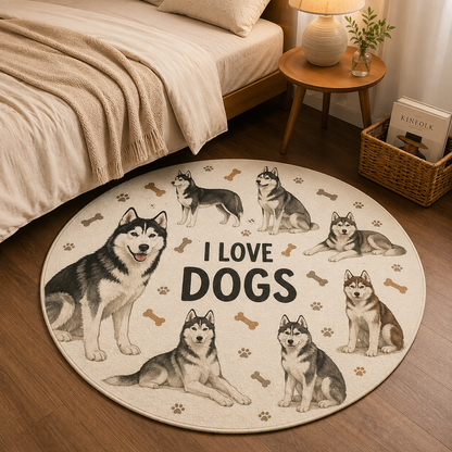 Custom Photo I Love My Dogs Round Carpet | Photo Pet Round Rug | Gift For Dog Lovers