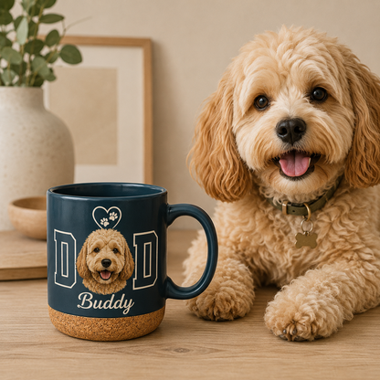 Custom Photo Dog Dad 12oz Cork Mug | Gift For Dog Lovers | Pet Lover Gifts TOM99