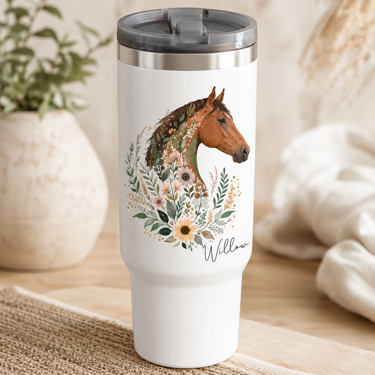 Custom Photo Flower Horse 30oz Tumbler | Gift For Horse Lovers | Pet Lover Gifts TOM99