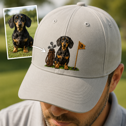 Custom Photo Dog Golf Trucker Hat, Personalized Embroidered Pet Cap, Dog Lover Gift THUC99