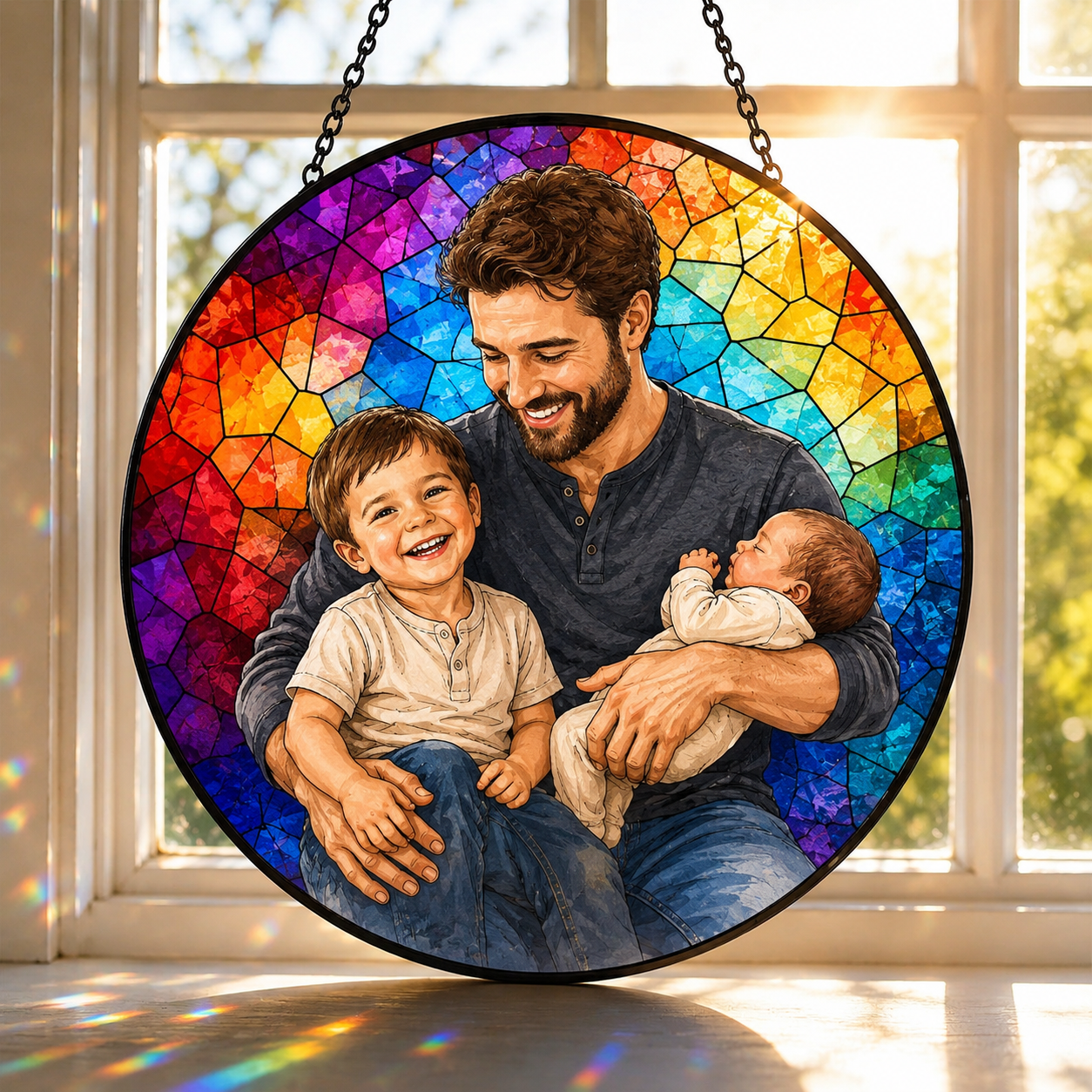 Custom Photo Dad, I Love You Stained Glass Suncatcher – Personalized Dad Gifts | Gift For Dad TOM99