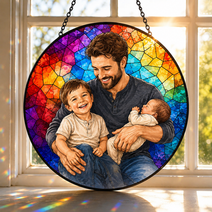 Custom Photo Dad, I Love You Stained Glass Suncatcher – Personalized Dad Gifts | Gift For Dad TOM99