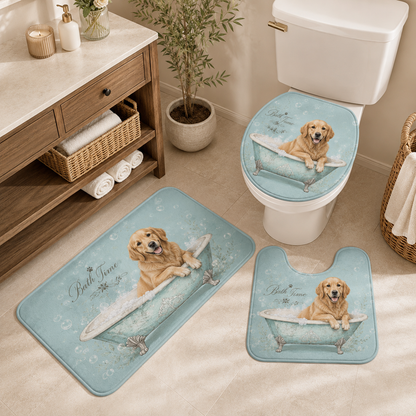 Custom Photo Dog Bath Time 3pcs Bathroom Rug Set | Gift For Dog Lovers | Pet Photo Gifts