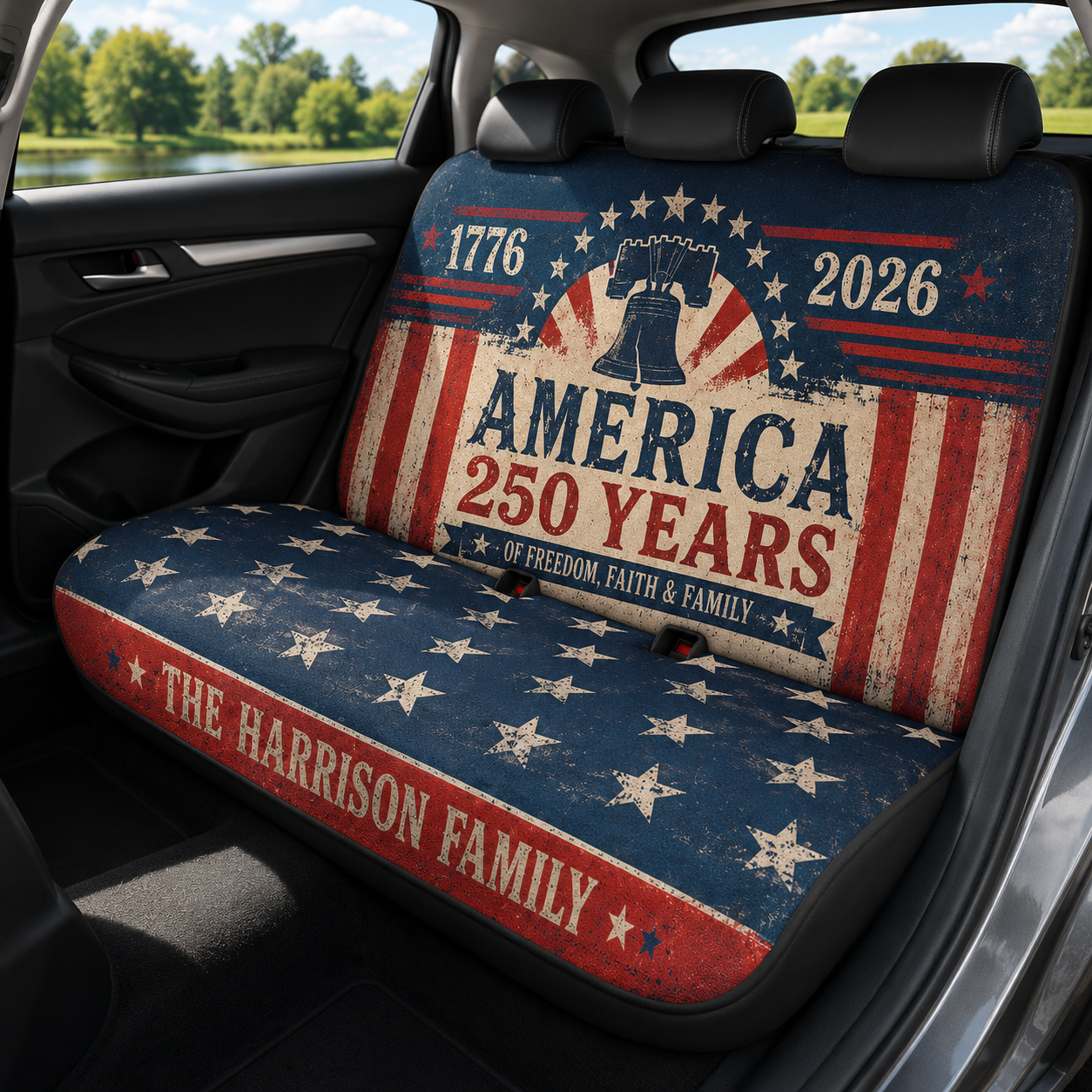 Personalized America Dad Car Rear Seat Cover, Custom Back Seat Protector For Dad, Gift For Dad TOM99