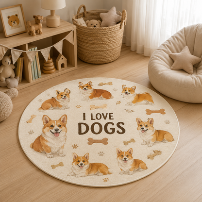 Custom Photo I Love My Dogs Round Carpet | Photo Pet Round Rug | Gift For Dog Lovers