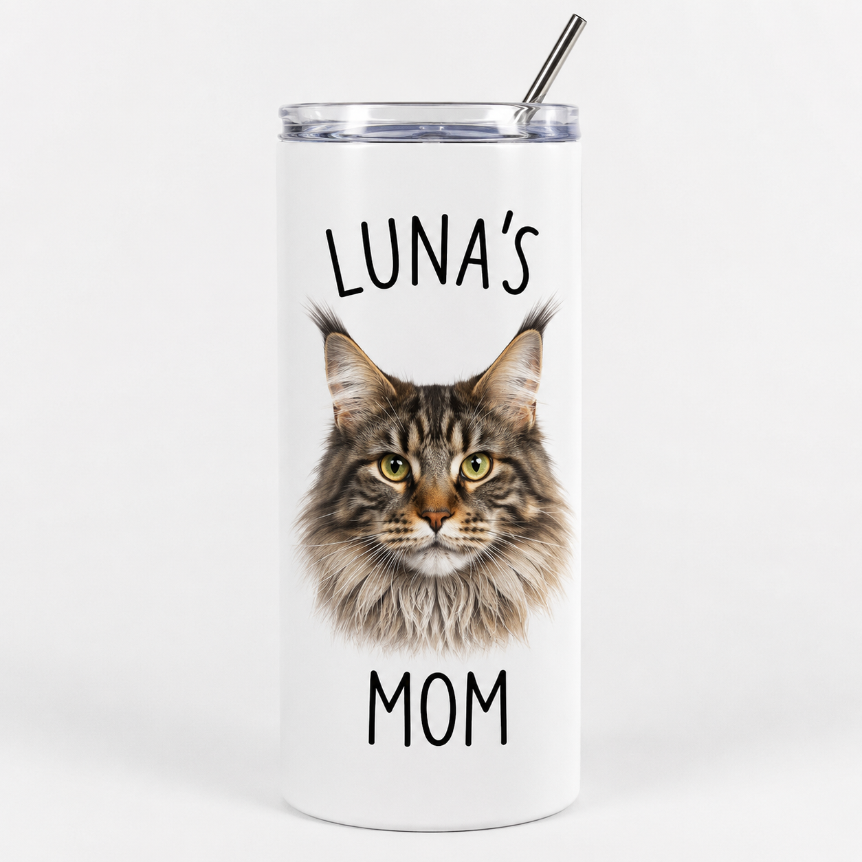 Personalized Photo Cat Mom 20oz Skinny Tumbler – Custom Cat Photo Skinny Tumbler for Woman and Cat Owners TOM99