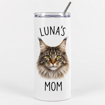 Personalized Photo Cat Mom 20oz Skinny Tumbler – Custom Cat Photo Skinny Tumbler for Woman and Cat Owners TOM99