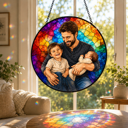 Custom Photo Dad, I Love You Stained Glass Suncatcher – Personalized Dad Gifts | Gift For Dad TOM99