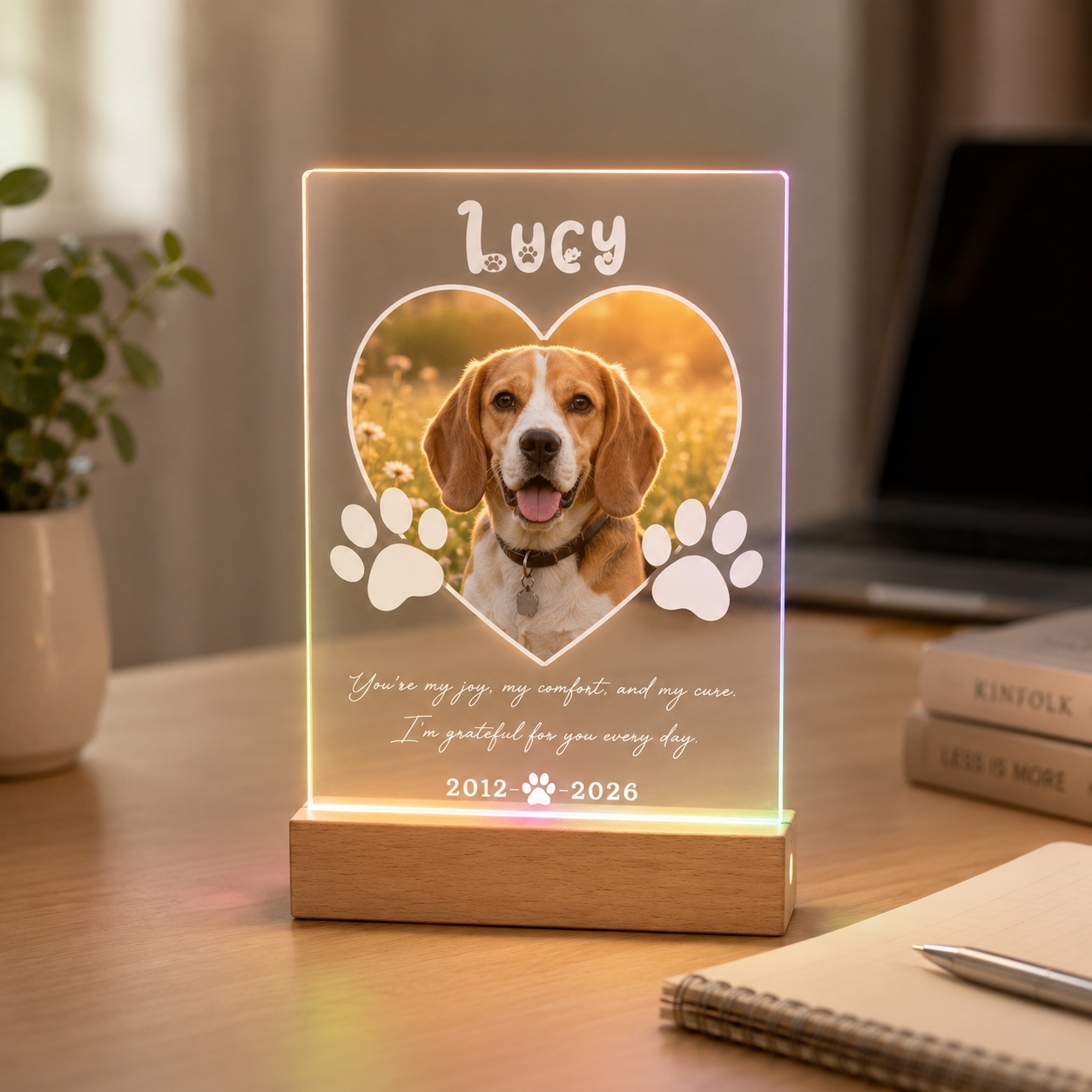 Custom Photo Dog Forever In My Heart Wooden LED Light | Personalized Dog Photo LED Night Light | Pet Loss Sympathy Gift TOM99